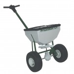 Broadcast spreader for fertiliser, grass seed, lime